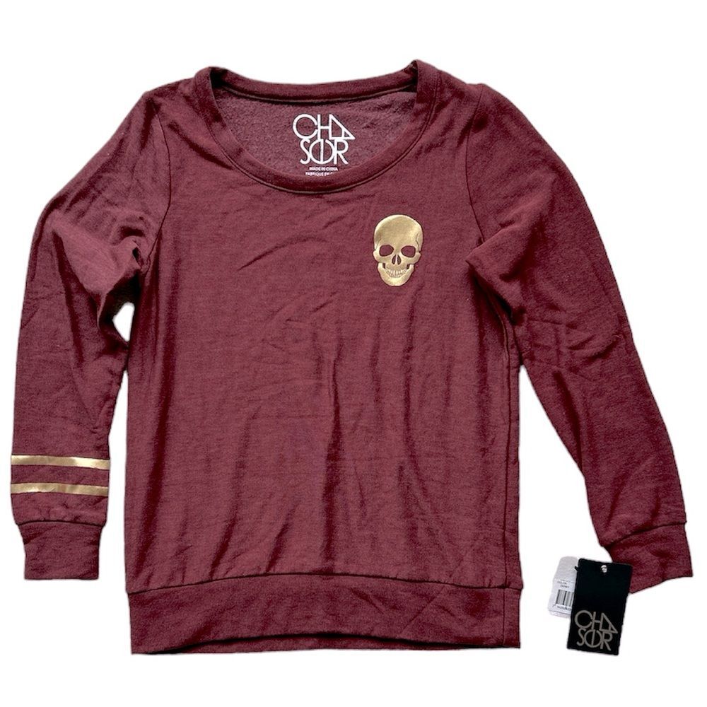 Chaser Skull Sweatshirt Size Small in Dark Raspberry NWT - Picture 3 of 5